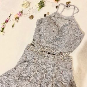 SILVER HALTER NECK HOMECOMING DRESS